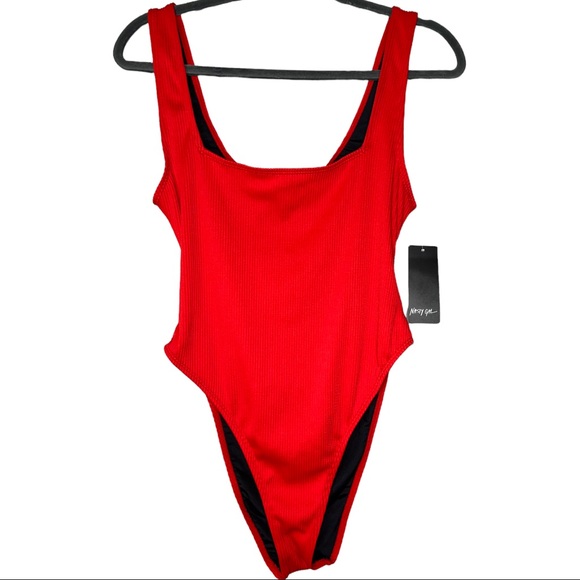 Nasty Gal Other - Nasty gal red ribbed open back one piece swimsuit